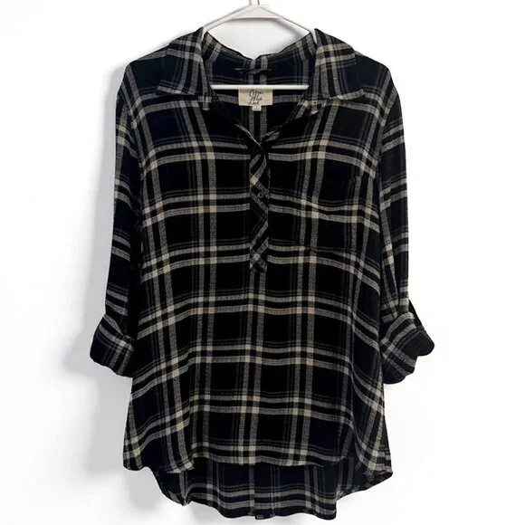 Cosmic Blue Love Maci Relaxed Plaid Top Women's Size L - Picture 5 of 10